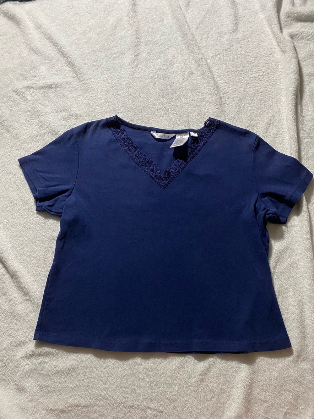 Secret treasures Women's Lace Trim Short Sleeve Top Size Large